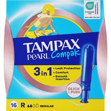 TAMPAX COMPAK PEARL REGULAR APPLICATOR TAMPONS 16S