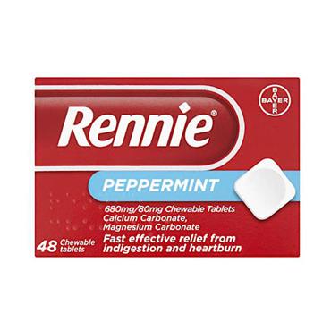 RENNIE PEPPERMINT 680MG/80MG 48 CHEWABLE TABLETS