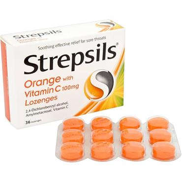 STREPSILS ORANGE WITH VITAMIN C LOZENGES 36 LOZ