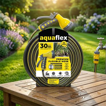 AquaFlex Premium Flexible Garden Hose With 7 Function Spray Gun 30M