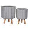 Kae Handmade Grey Fibre Clay Planter Set With Beech Wooden Legs
