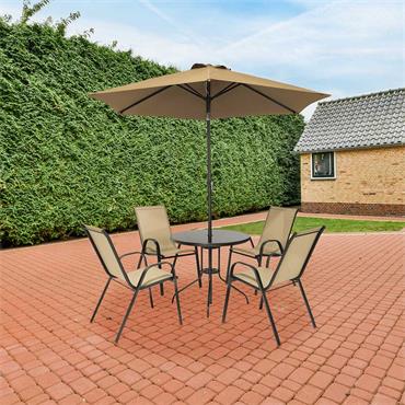 Florina Taupe 4 Seater Dining Set with Parasol