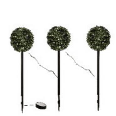 Solar Topiary Ball Garden Stakes 3pk 60cm 27LED