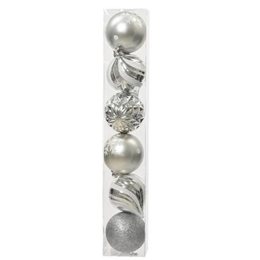 Luxury Pack of 6 Shatterproof 15cm Baubles - Silver Mix