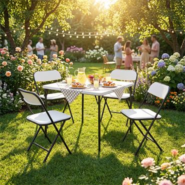 Folding Table and 4 Chairs in 1 Box - White