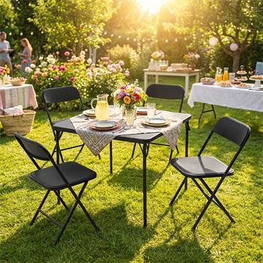 Folding Table and 4 Chairs in 1 Box - Black