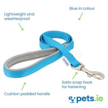 Viva - Padded Dog Lead - Blue - 100cm x 1.9cm