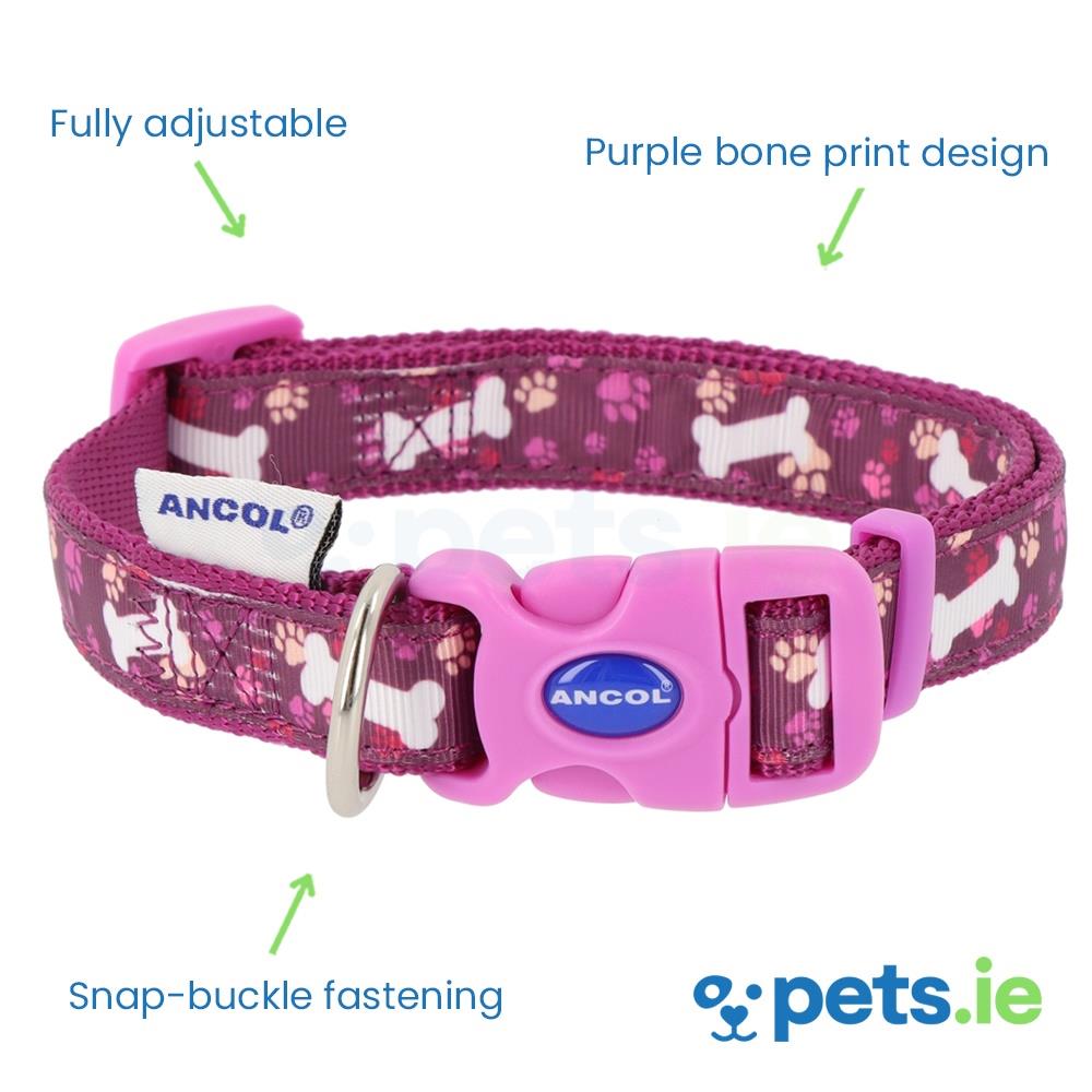 Ancol Purple Bone Dog Collar Pets.ie Ireland