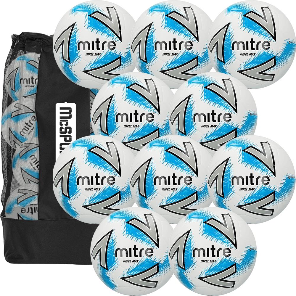 Mitre Impel Max Football 10 Ball Pack with Carry Bag Size 5 McSport