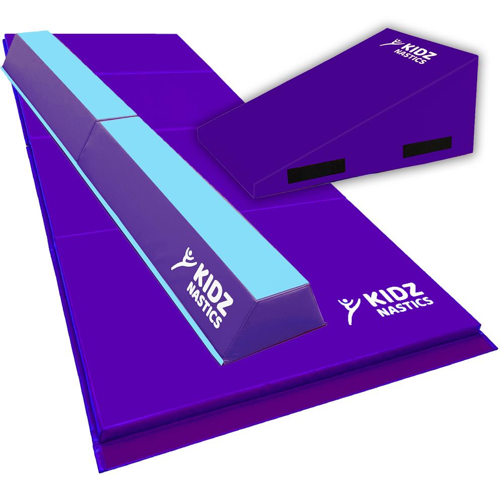 KIDZNASTICS GYMNASTICS BALANCE BEAM, WEDGE, & MAT SET Purple