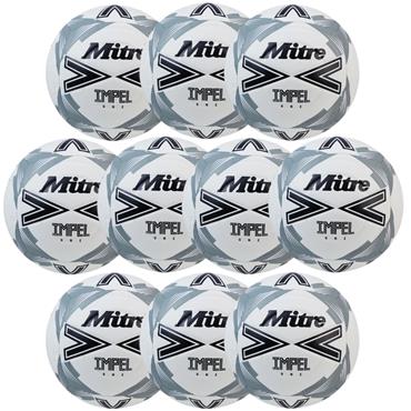 Mitre Impel One Training Football Size 5 Pack of 10 - Grey/White