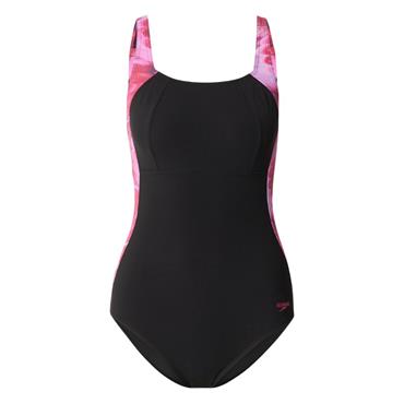 SPEEDO WOMENS LUNA LUSTRE PRINTED SWIMSUIT - Black/Purple
