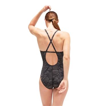 Speedo Allover Fixed Crossback Swimsuit - BLACK