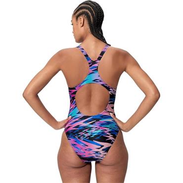SPEEDO WOMENS HYPERBOOM PRINT MEDALIST SWIMSUIT - Black/Pink